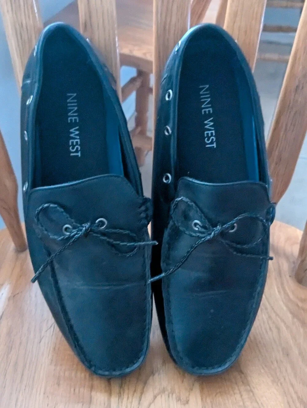 Nine West Black Leather Driving Loafers Moccasins - Size 10